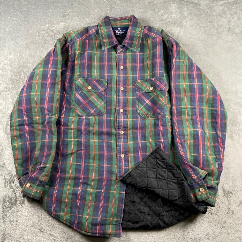 Vtg Woolrich Shirt Jacket Mens Sz M‎ Multicolor Plaid Quilt Lined Button Up - Picture 2 of 16